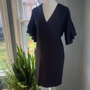 Banana Republic V-Neck Flutter Sleeve Dress in Black